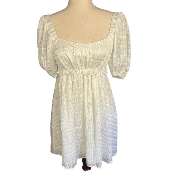 Majorelle Lisa Lined Mini Dress Tie Back Elbow Sleeves White Lurex Small - Picture 5 of 12